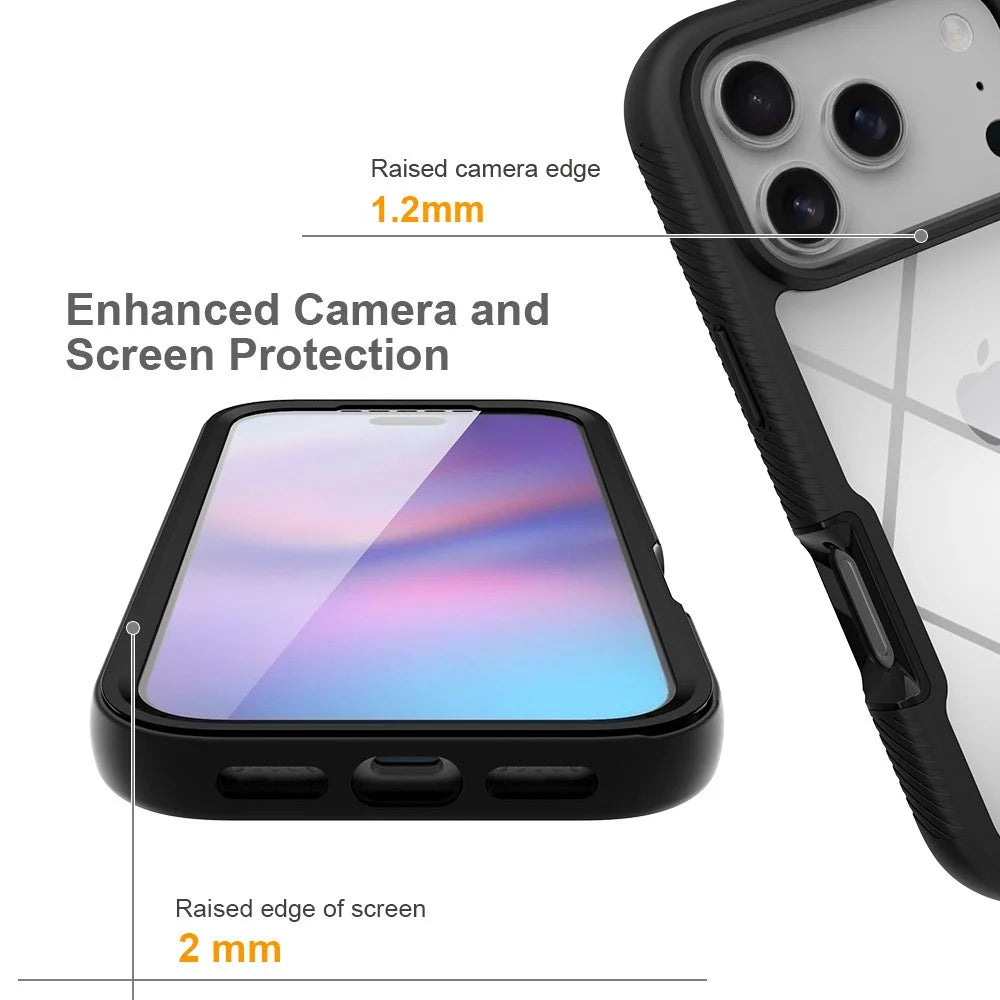 Clear Case for iPhone 18 Pro / 17 Pro PC + TPU Phone Back Cover with PET Screen Film - Black - 3