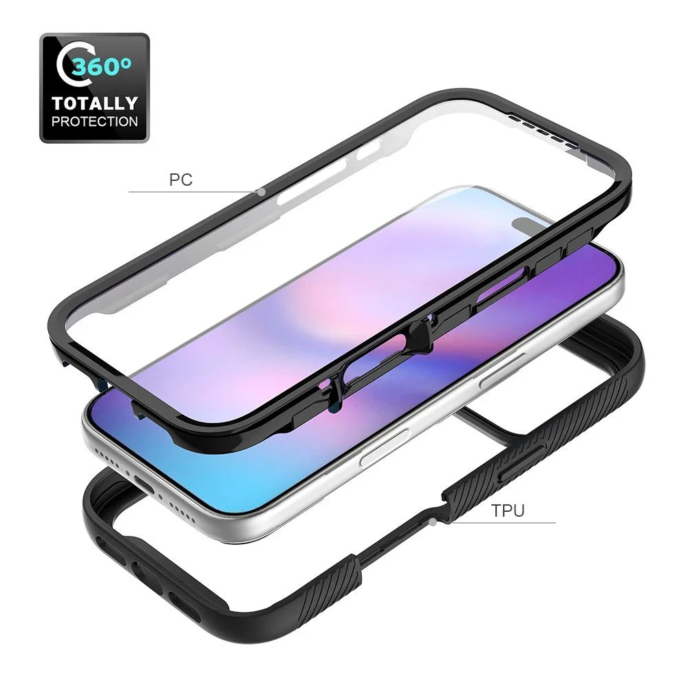 Clear Case for iPhone 18 Pro / 17 Pro PC + TPU Phone Back Cover with PET Screen Film - Black - 5