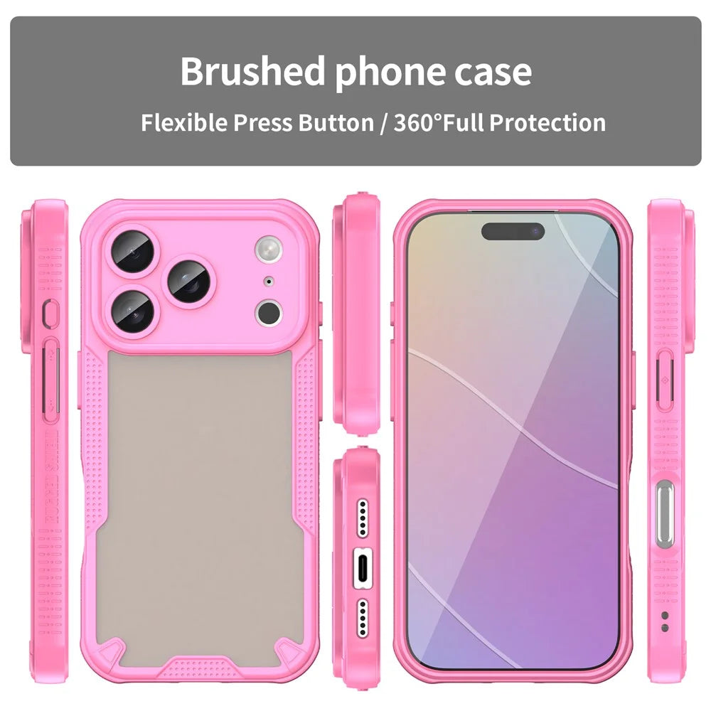 For iPhone 17 Pro Case PC + TPU Semi-Transparent Frosted Finish Protective Phone Cover - Pink - 3