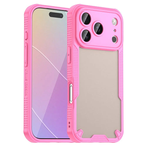 For iPhone 17 Pro Max Case PC + TPU Semi-Transparent Frosted Finish Protective Phone Cover - Pink - 1