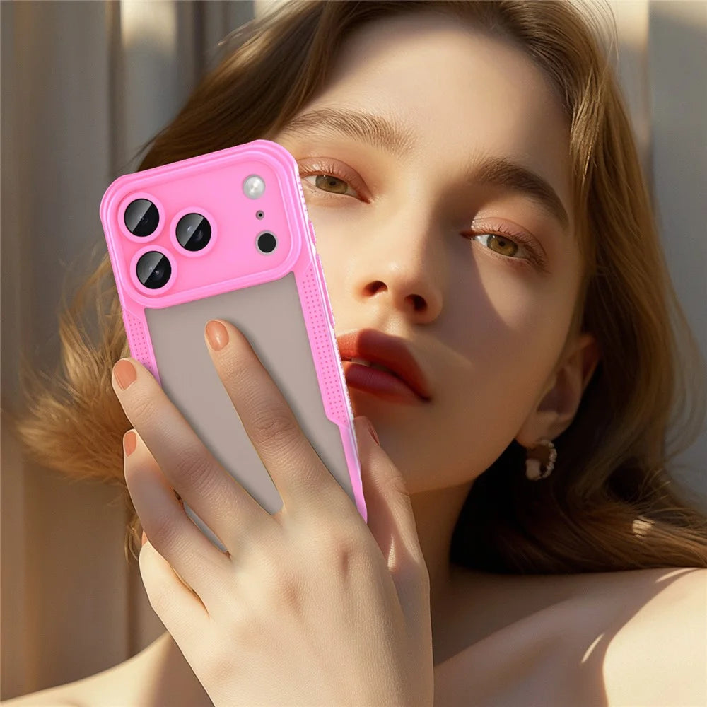 For iPhone 17 Pro Max Case PC + TPU Semi-Transparent Frosted Finish Protective Phone Cover - Pink - 4