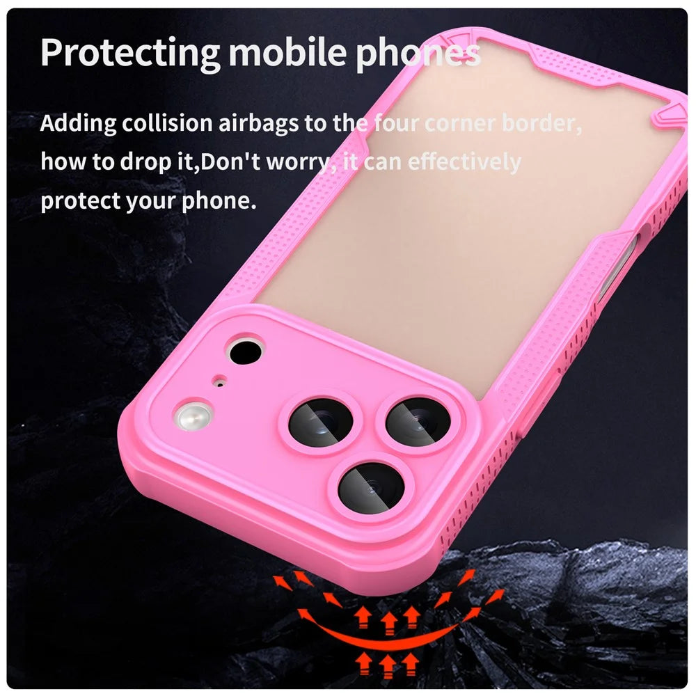 For iPhone 17 Pro Max Case PC + TPU Semi-Transparent Frosted Finish Protective Phone Cover - Pink - 5