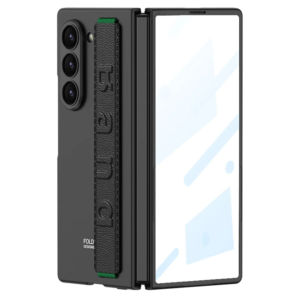 GKK For Samsung Galaxy Z Fold7 5G Case Wristband Foldable PC Phone Cover with Front Screen Protector - Black - 1