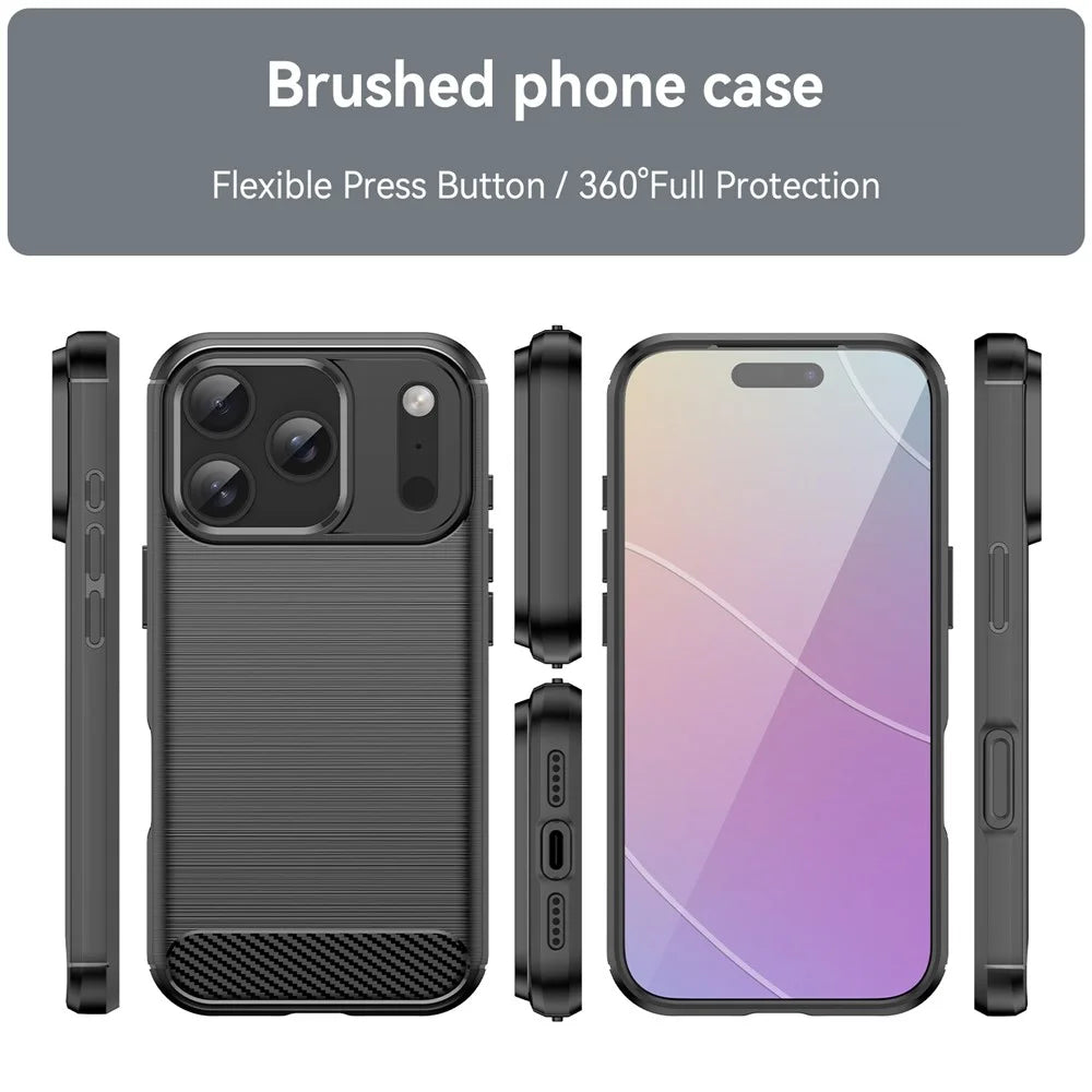 For iPhone 17 Pro Case Protective Phone Cover Carbon Fiber Texture Brushed - Black - 3