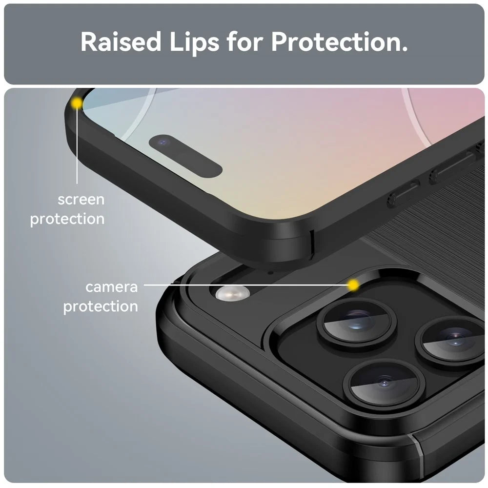 For iPhone 17 Pro Case Protective Phone Cover Carbon Fiber Texture Brushed - Black - 7