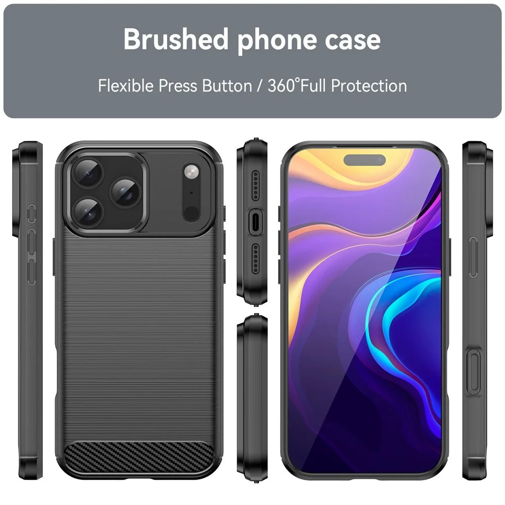 For iPhone 17 Pro Max Case Protective Phone Cover Carbon Fiber Texture Brushed - Black - 3