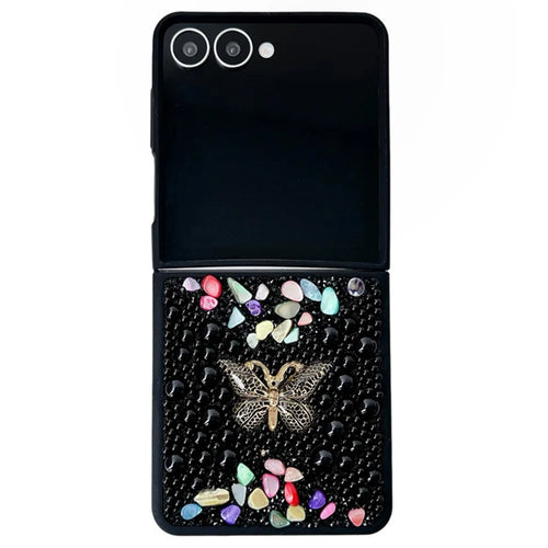 For Samsung Galaxy Z Flip7 5G PC Phone Case Colorful Rhinestone Butterfly Decor Mobile Cover - Black - 1