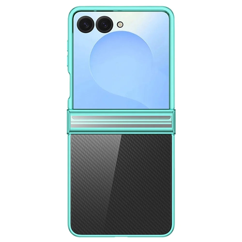 For Samsung Galaxy Z Flip7 5G Case Hinge Design Electroplating PC Clear Phone Cover - Green - 1