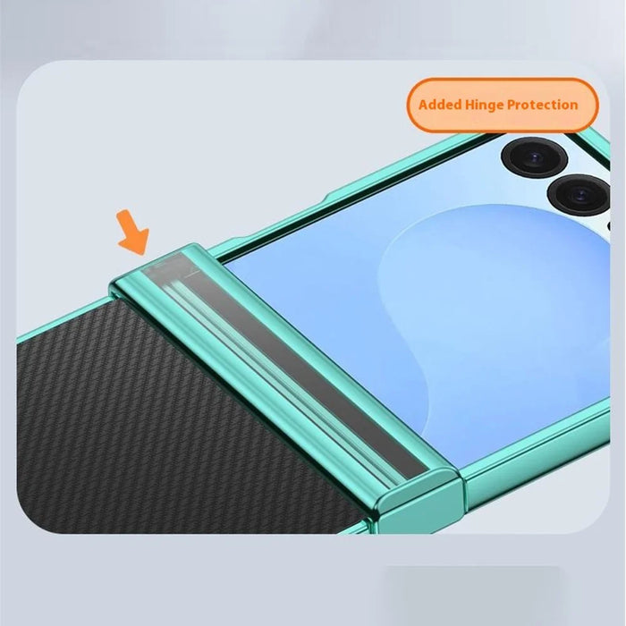 For Samsung Galaxy Z Flip7 5G Case Hinge Design Electroplating PC Clear Phone Cover - Green - 6