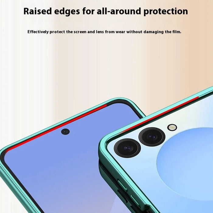 For Samsung Galaxy Z Flip7 5G Case Hinge Design Electroplating PC Clear Phone Cover - Green - 7
