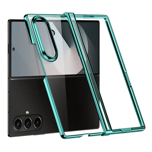 For Samsung Galaxy Z Fold7 5G Case Hinge Design Electroplating PC Clear Phone Cover - Green - 1