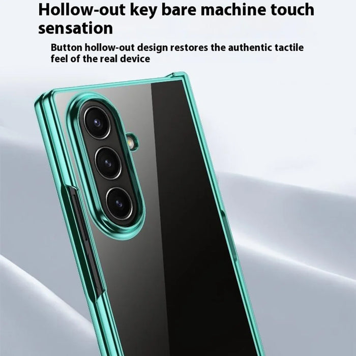 For Samsung Galaxy Z Fold7 5G Case Hinge Design Electroplating PC Clear Phone Cover - Green - 4