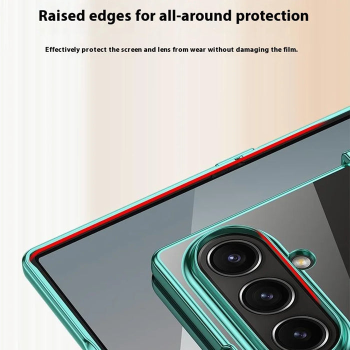 For Samsung Galaxy Z Fold7 5G Case Hinge Design Electroplating PC Clear Phone Cover - Green - 6