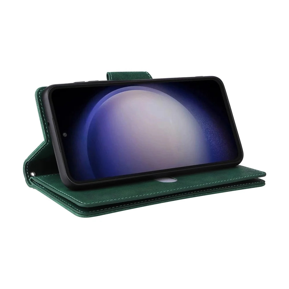 For Samsung Galaxy S25 FE Case Zipper Wallet Rivet Decor Leather Phone Cover with Wrist Strap - Green - 4