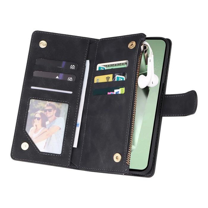For Samsung Galaxy S25 FE Case Zipper Wallet Multiple Card Slots Leather Phone Cover with Wrist Strap - 4