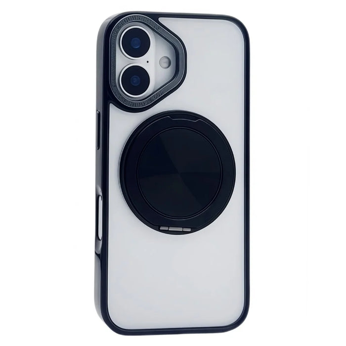 For iPhone 16 Magnetic Case Acrylic TPU Phone Back Cover with Kickstand - Black - 2