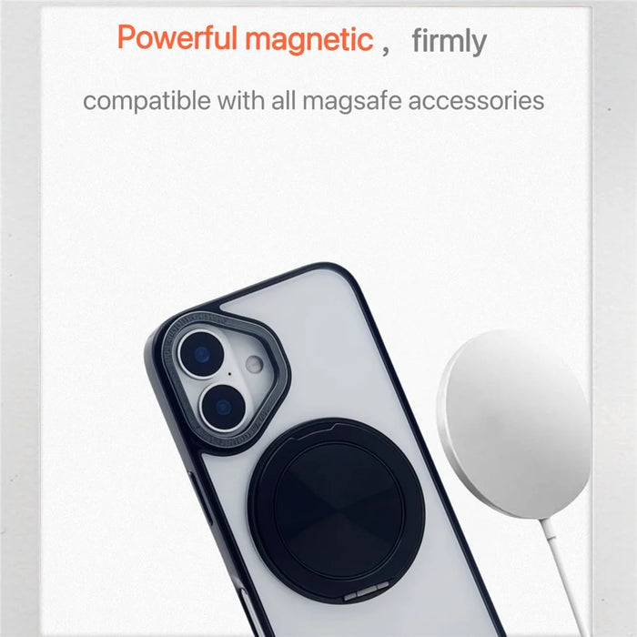 For iPhone 16 Magnetic Case Acrylic TPU Phone Back Cover with Kickstand - Black - 3