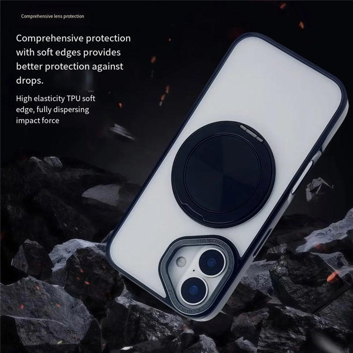 For iPhone 16 Magnetic Case Acrylic TPU Phone Back Cover with Kickstand - Black - 4