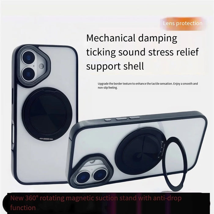 For iPhone 16 Magnetic Case Acrylic TPU Phone Back Cover with Kickstand - Black - 6