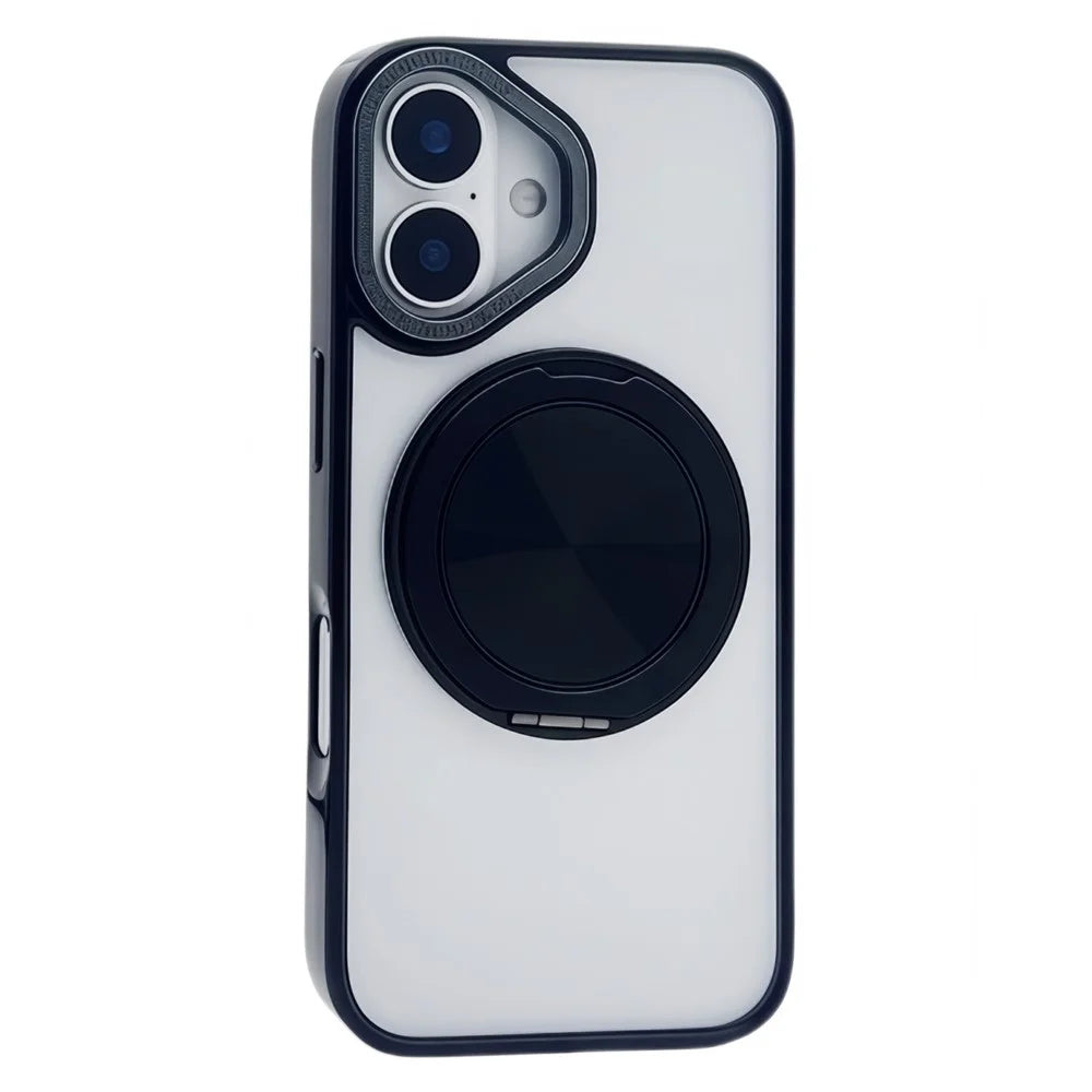For iPhone 16 Plus Magnetic Case Acrylic TPU Phone Back Cover with Kickstand - Black - 2