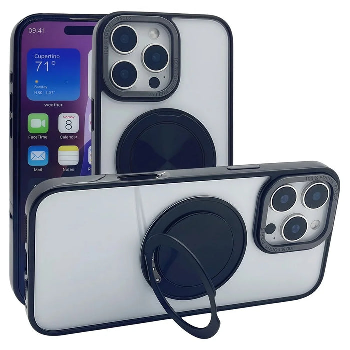 For iPhone 15 Pro Max Magnetic Case Acrylic TPU Phone Back Cover with Kickstand - Black - 1