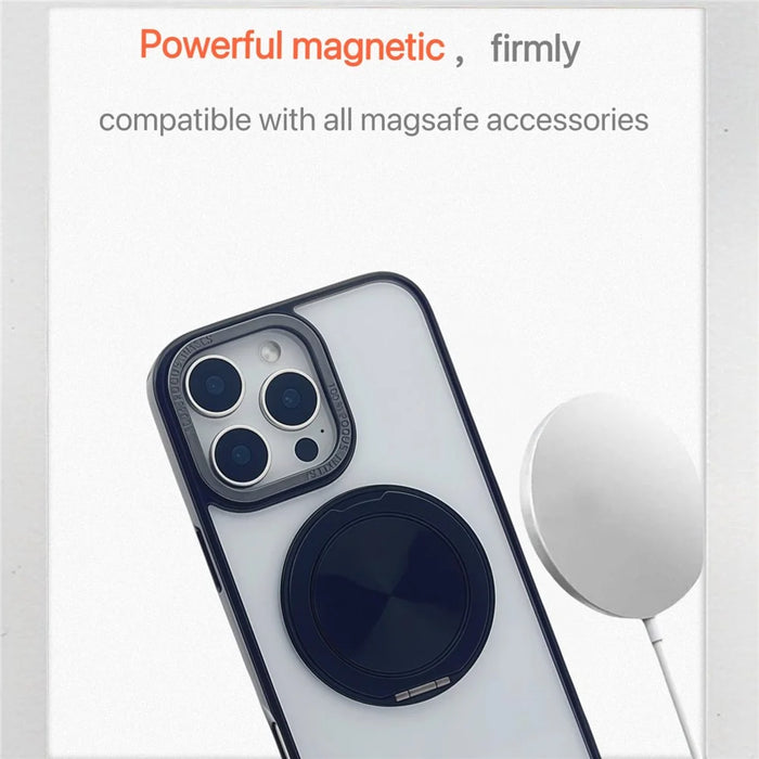 For iPhone 15 Pro Max Magnetic Case Acrylic TPU Phone Back Cover with Kickstand - Black - 3
