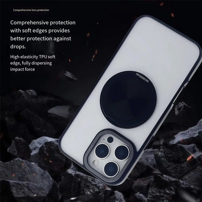 For iPhone 15 Pro Max Magnetic Case Acrylic TPU Phone Back Cover with Kickstand - Black - 4
