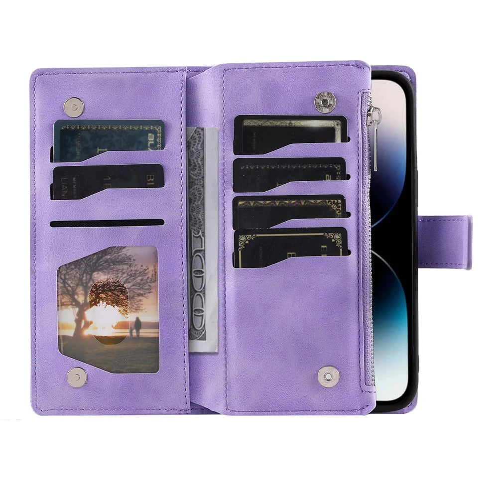 For iPhone 17 Wallet Case Mandala Flower Pattern PU Leather Phone Cover with Wrist Strap - Purple - 3