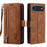 For iPhone Air Case 9 Card Slots Zipper Wallet PU Leather Phone Cover with Wrist Strap - Brown - 7