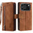For iPhone 18 Pro / 17 Pro Case 9 Card Slots Zipper Wallet PU Leather Phone Cover with Wrist Strap - Brown - 6
