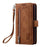 For iPhone 18 Pro / 17 Pro Case 9 Card Slots Zipper Wallet PU Leather Phone Cover with Wrist Strap - Brown - 7
