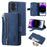 For iPhone 17 Case 9 Card Slots Zipper Wallet PU Leather Phone Cover with Wrist Strap - Blue - 1