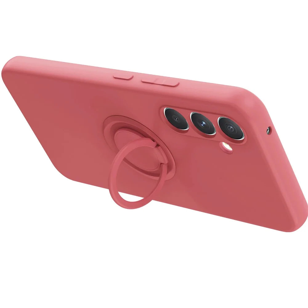 For Samsung Galaxy A18 5G / A18 4G / A17 5G / A17 4G Silicone Case with Strap Ring Kickstand Phone Cover - Red - 2