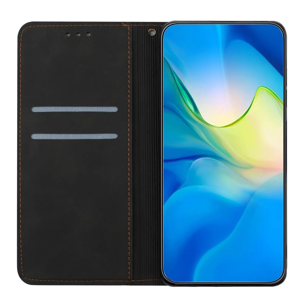 For Samsung Galaxy A08 5G / A07 4G Case Imprinted Flower Wallet Stand Leather Phone Cover - Black - 2