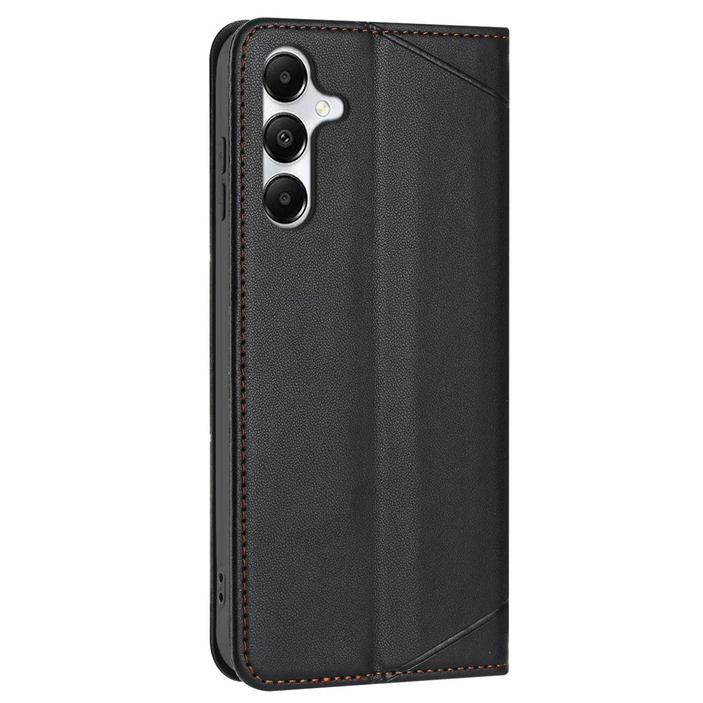 For Samsung Galaxy A18 5G / A17 5G / A17 4G / A26 5G / A16 5G / A16 4G Wallet Case Line Imprinted Leather Stand Phone Cover with Wrist Strap - Black - 7