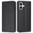 For iPhone 17 Wallet Case Line Imprinted Leather Stand Phone Cover with Wrist Strap - Black - 1