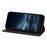 For iPhone 18 Pro / 17 Pro Wallet Case Line Imprinted Leather Stand Phone Cover with Wrist Strap - Black - 2