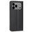 For iPhone 18 Pro / 17 Pro Wallet Case Line Imprinted Leather Stand Phone Cover with Wrist Strap - Black - 7