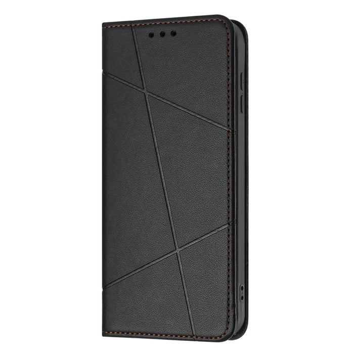 For Samsung Galaxy A35 5G Wallet Case Line Imprinted Leather Stand Phone Cover with Wrist Strap - Black - 6
