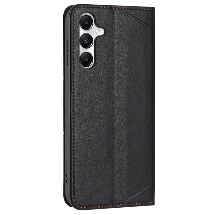For Samsung Galaxy A35 5G Wallet Case Line Imprinted Leather Stand Phone Cover with Wrist Strap - Black - 7