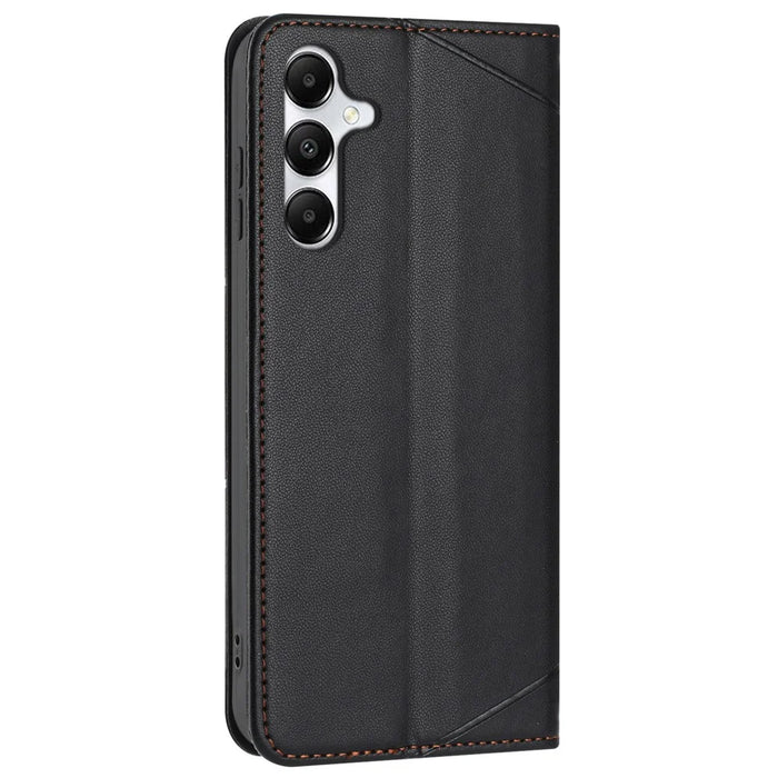 For Samsung Galaxy A15 4G / 5G Wallet Case Line Imprinted Leather Stand Phone Cover with Wrist Strap - Black - 7