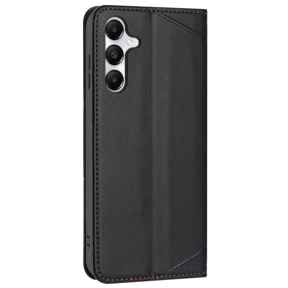 For Samsung Galaxy A25 5G (Global) (161.0mm) Wallet Case Line Imprinted Leather Stand Phone Cover with Wrist Strap - Black - 7