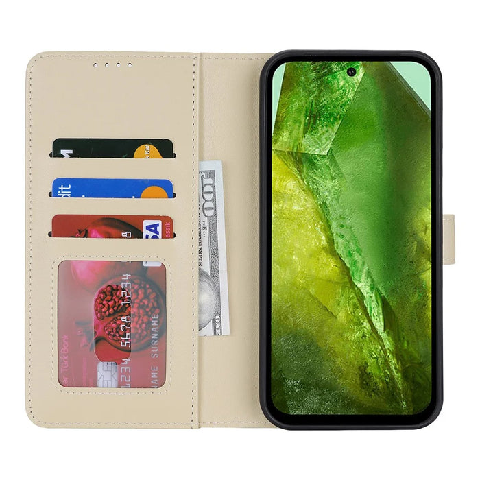 For Google Pixel 8a Stand Case Shockproof Leather Wallet Phone Cover - Beige - 2