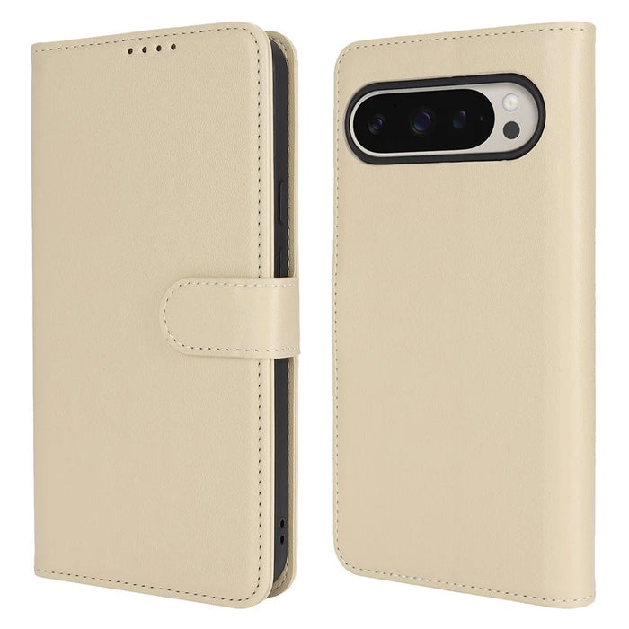 For Google Pixel 9 / 9 Pro Stand Case Shockproof Leather Wallet Phone Cover - Beige - 1
