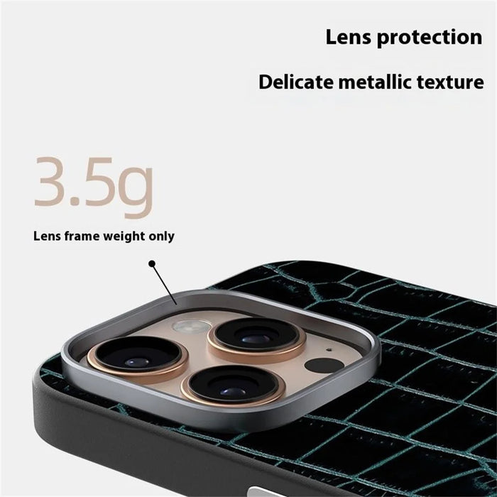 ABEEL For iPhone 16 Pro Max Case Compatible with MagSafe Crocodile Texture Micro-Embossing Back Cover - Black - 3