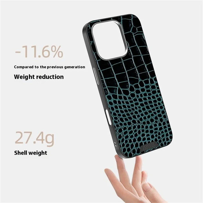 ABEEL For iPhone 16 Pro Max Case Compatible with MagSafe Crocodile Texture Micro-Embossing Back Cover - Black - 5