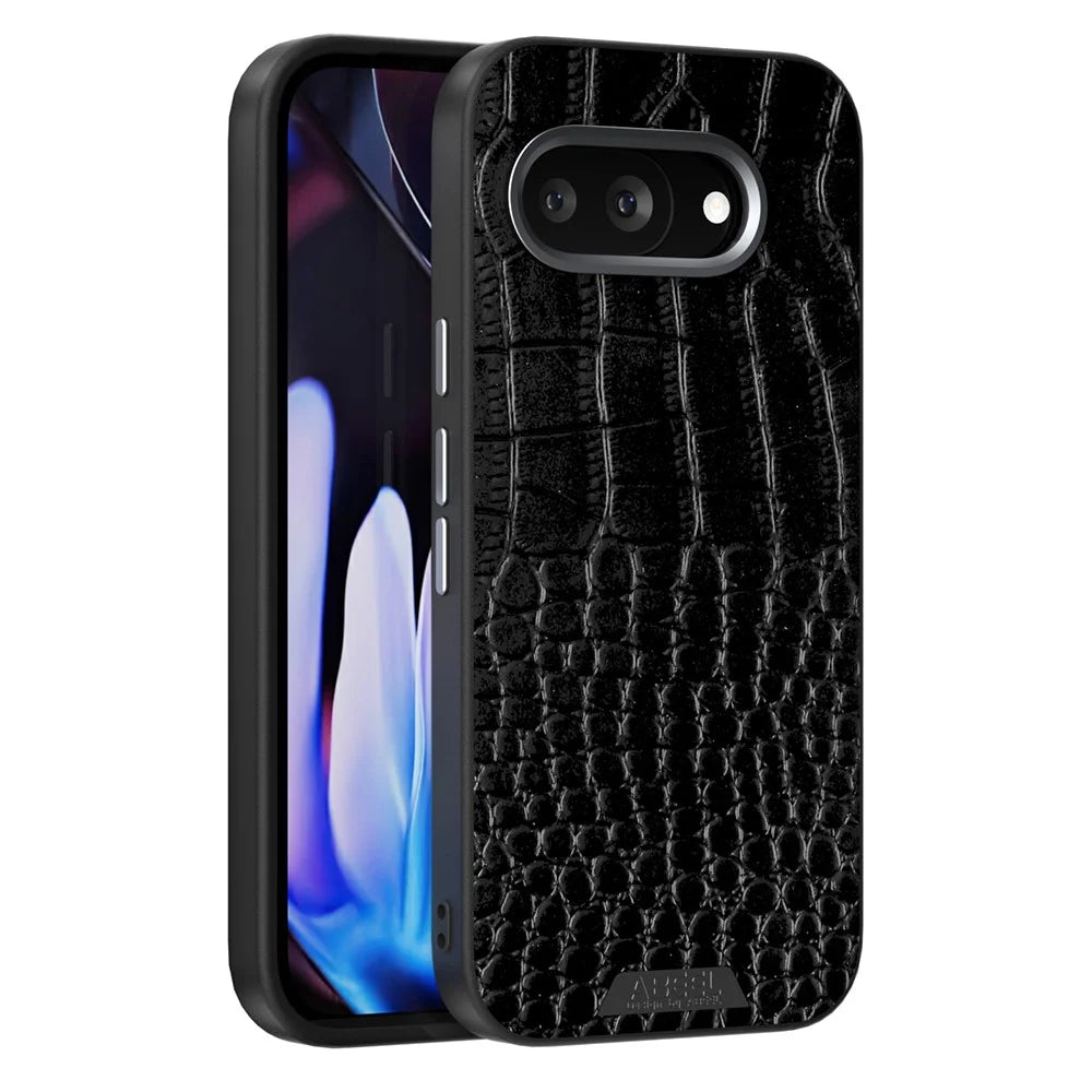 ABEEL For Google Pixel 9a Magnetic Case Crocodile Texture Micro-Embossing Back Cover - Black - 1