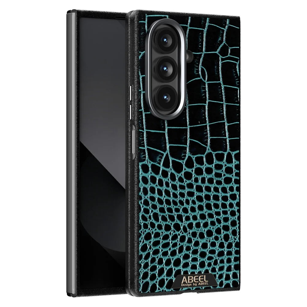 ABEEL For Samsung Galaxy Z Fold7 5G Magnetic Case Crocodile Texture Micro-Embossing Back Cover - Green - 1