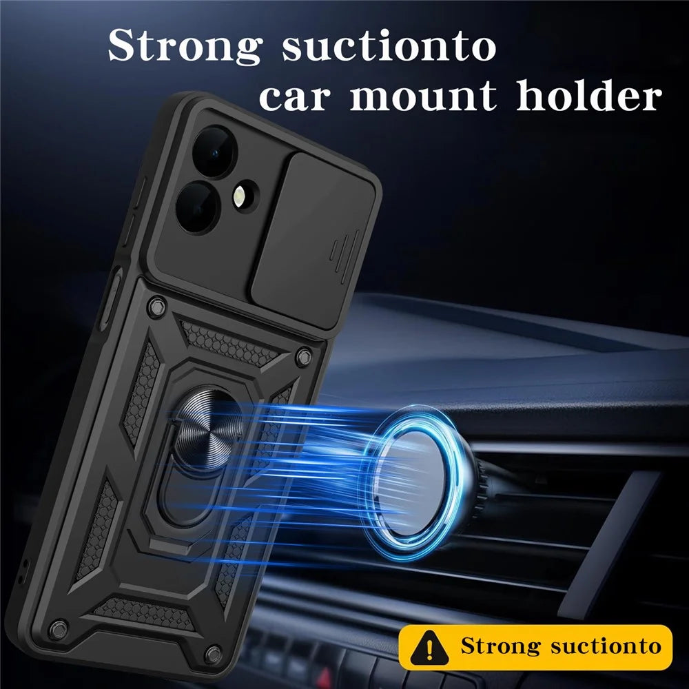 For Samsung Galaxy A08 5G / A08 4G / A07 5G / A07 4G Case with Slide Camera Lid PC + TPU Kickstand Phone Cover - Black - 3