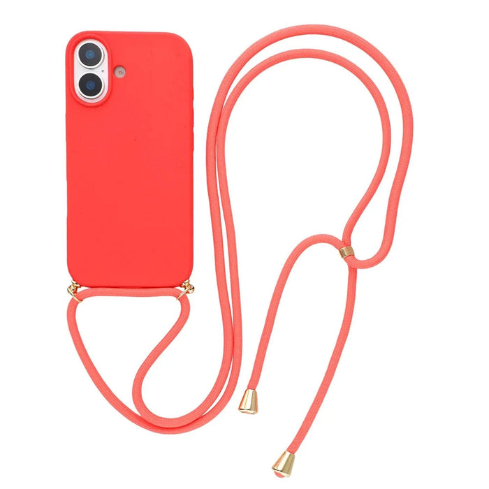 For iPhone 17 Case Biodegradable Wheat Straw + TPU Eco-Friendly Phone Cover with Lanyard - Red - 1